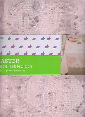 $20 • Buy Pink Lace Rectangle Tablecloth Easter Egg & Flowers 60 X 104 Scalloped Edges