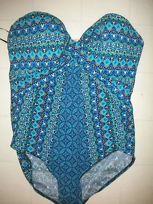 MIRACLESUIT Blue Mosaica Seville 1 PC Underwire Swimsuit Sz 14 NWT • $74