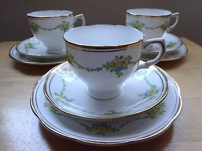 3 Vintage Salisbury Crown China -  Bone China Tea Trios • £12.99