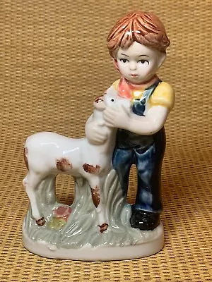 Vtg Farmer Boy With Goat Lamb Glazed Porcelain Statue Figurine Deville Taiwan • $10.50