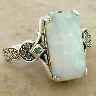 Vintage Silver White Fire Opal Ring Women Wedding Proposal Jewelry Gift Size6-10 • $0.90