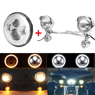 7  LED Headlight Fog Passing Lights Bar For Yamaha V-Star XVS 650 950 1100 1300 • $92.99