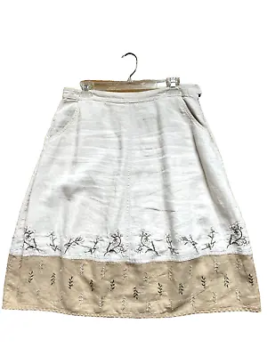J. Jill Skirt 10 A-line 100% Linen Two Toned Brown Beige Embroidered Hem • $19.95