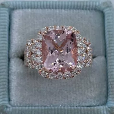 Natural Morganite 3.10Ctw Cushion Cut Halo Engagement Ring 14K Rose Gold Plated • $364.49