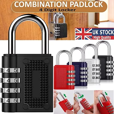 4-Digit Combination Padlock Combi Code Number Security Lock Locker Luggage Gym • £3.62