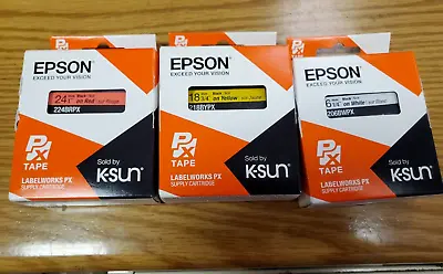 3 Assorted Original K-Sun Epson  224BRPX  218BYPX 206BWPX Labelworks PX Tape • $39.95