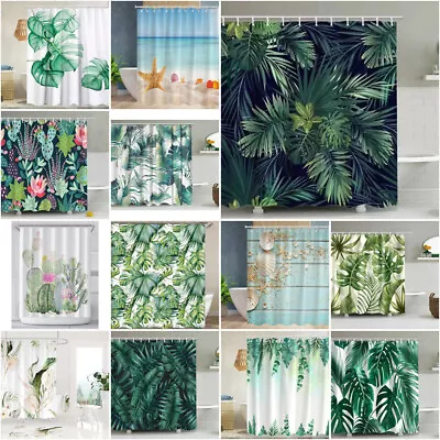 Waterproof Green Leaves Shower Curtain W/Hooks Fabric Curtains Decor Accessories • $43.89