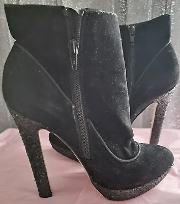 A Pair Of Black Suede Feel Ankle Boots With Sparkle By Miss KG Size 6 • £8.99