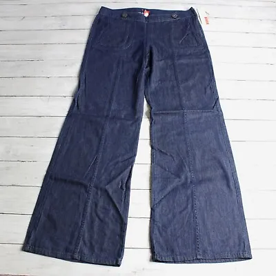 Elle Vintage Women's Wide Leg Trouser Denim Blue Jeans Size 8 Side Zipper • $54