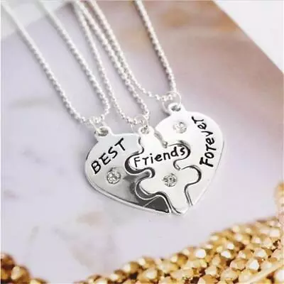 £4.49 • Buy Best Friend Forever Best Bitches 3Piece Love Break Heart Friendship Necklace Set
