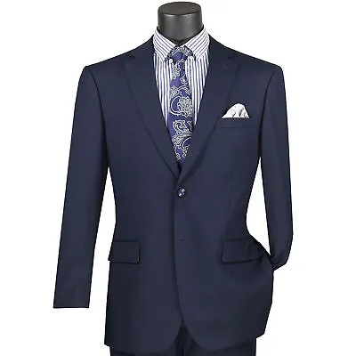 VINCI Men's Navy Blue 2-Button Suit W/ Adjustable Waistband Reg-Fit - NEW • $115