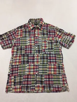 J Crew Men Shirt Medium Short Sleeve Button Down Patchwork Madras Plaid • $16.95