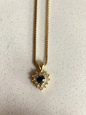 Heart Shaped Blue Stone And Faux Diamond Pendant And Chain. Unwanted Gift In Box • £8