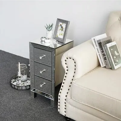 Mirrored End Table Crystal Mirrored Nightstand With 3-Drawers Coffee Side Table • $81.99
