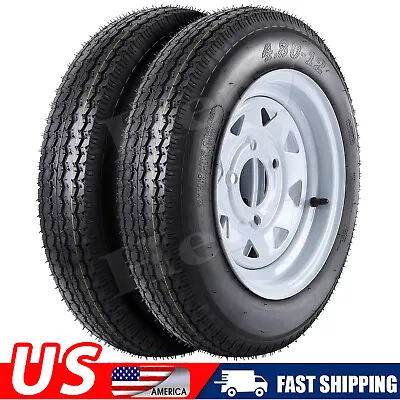 Pair 2 Trailer Tires & Rims 4.80-12 480-12 4.80 X 12 12  4 Lug Wheel Tubeless • $116.99