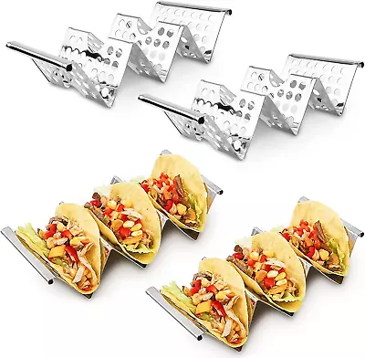 Set Of 4 Premium Stainless Steel Taco Holder Racks | Taco Holder Plate Shell Sta • $22.77