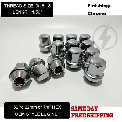 32Pc Chrome OEM Factory Style Lug Nuts 9/16-18 For 1994-2011 Dodge Ram 2500 3500 • $36.49