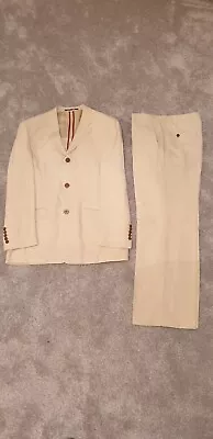  Cream Linen Suit River Island Jacket 40S Trousers W34 L30 • £20