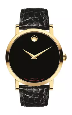 NEW Movado RED LABEL Men's Automatic Watch Gold With Black Leather Strap 0607007 • $1295