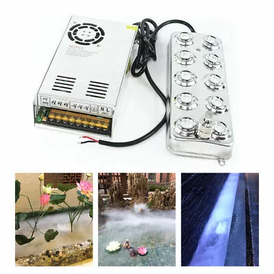 110V 10 Head Ultrasonic Mist Maker Fogger Air-Cooled W/ Waterproof Power Supply • $60