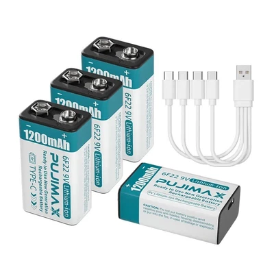 9v Battery USB Rechargeable Lithium 6f22 PP3 Block 9volt Li-ion MN1604 & Charger • £7.99