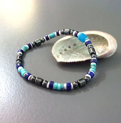 Fine Native American Bracelet For Men Or Women In Turquoise Lapis Lazuli... • £15.53