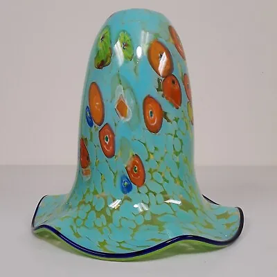 Vintage Murano Lamp Shade Turquoise Millefiori Ruffled Pendant  • $125