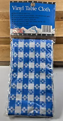 VINTAGE NEW OLD STOCK STANSPORT Vinyl Tablecloth Blue White 54  X 72   Rectangle • $17.54