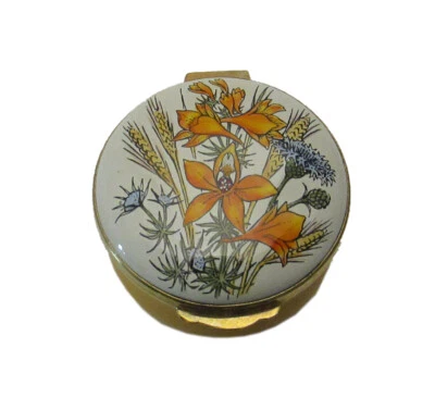 $18.95 • Buy English Handpainted Round Enamel Box With Cornflowers Decor