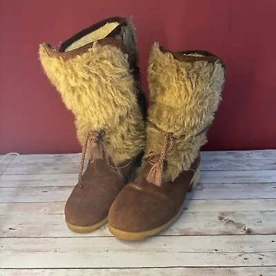 Quoddy Vintage Leather Faux Fur Moccasin Boot Size 7 • £28.92