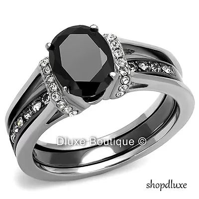 2.50 Ct Oval Cut Cz Black Stainless Steel Wedding Ring Set Women's Size 5-11 • $18.99