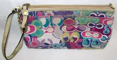 Coach Poppy Pop C Graffiti Fabric Large Leather Wristlet Wallet Clutch Tote Bag • $39.92