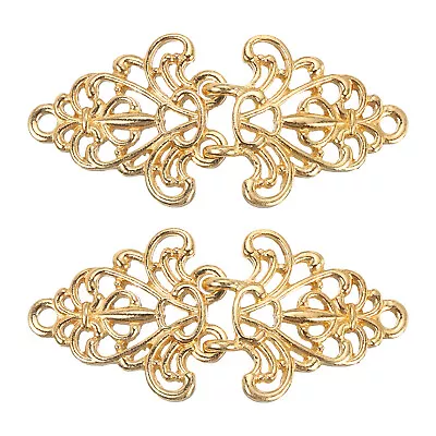 Cloak Clasp 2 Pairs Sew On Hooks And Eyes Vintage Flower Cape Buckle(Gold) • £5.88