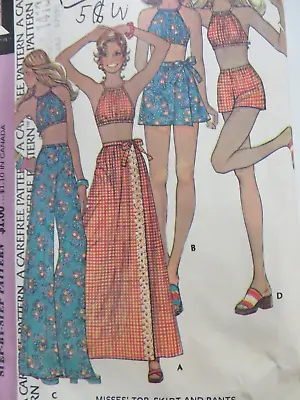 Vintage 70's McCall's 4054 HALTER TOP & WRAP-SKIRT Sewing Pattern Women Sz 10 • $17.99