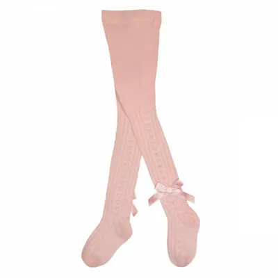 £8.99 • Buy Pex Girls Bow Diamante Heart Spanish Tights Cotton Rich Pink White Ivory NB-3Y