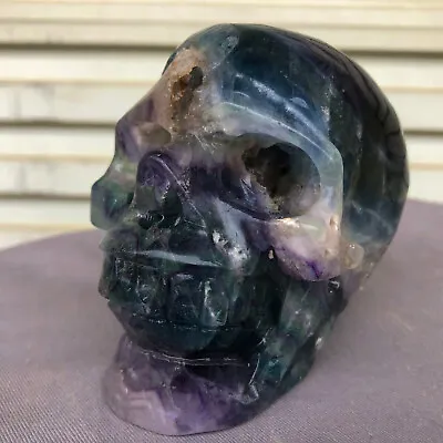 2.73lb   Natural Colour Fluorite Skull Quartz Crystal Carved Skull Reiki Healing • $0.99