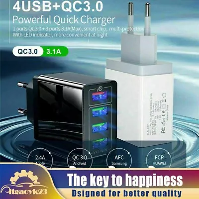 ABS Wall Charger 4 Port USB Fast Charger Multi Adaptor Quick Charge 3.0 UK Plug • £3.93