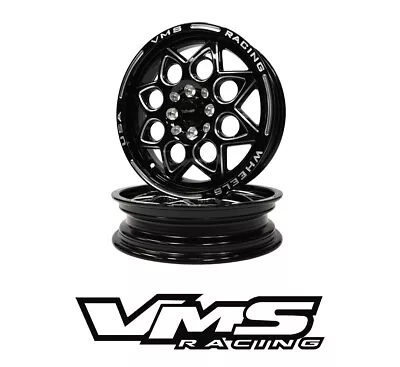 Vms Racing Rocket Drag Rear Skinnies Wheels Pair Black 15x3.5 5x114 +10 • $395.15