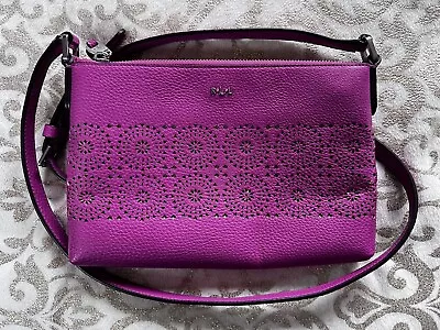 Rare Ralph Lauren Danni Crosshatch Leather Medium Shoulder Bag Magenta $225 • $19.40