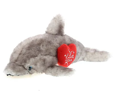 DolliBu I LOVE YOU Cute Gray Dolphin Plush Stuffed Animal With Heart 12.5 Inch • $16.64