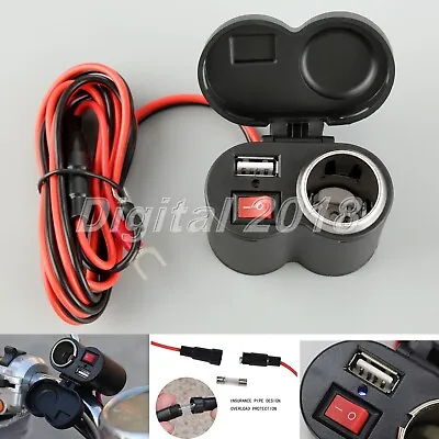 12V Motorcycle ATV Car Cigarette Lighter Power Plug Socket USB GPS Phone Charger • $6.98