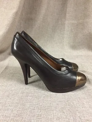 MRKT. Platform Hi Heels In Dark Brown Leather With Bronze Cap Toe Size 7 M Shoes • $19.99