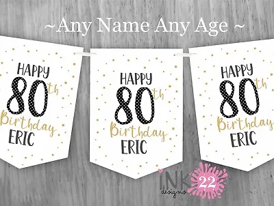 Personalised Birthday Party Decoration Banner Bunting Gold Black 70TH 80TH 90TH • £4.97