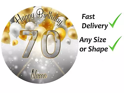 70TH Birthday Cake Topper Silver And Gold Ballons Icing Or Wafer • £3.99