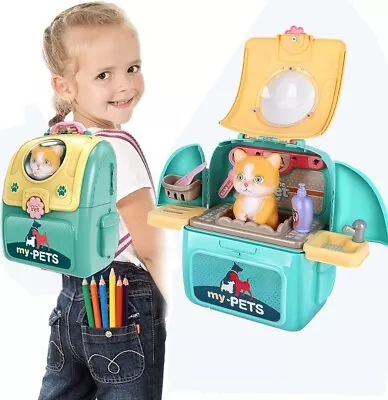 Kids Pet Care Kitten Backpack Pet Medical Carrier Portable Pet Vet  Toy Playset • £16.99