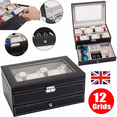 12 Grid Watch Display Storage Box Jewelry Collection Case Organizer Holder Gifts • £20.97