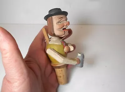 ANRI Drinking Man Mechanical Wine Bottle Stopper Cork Vintage Hand Painted • $37.95