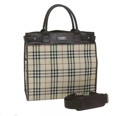 BURBERRY Nova Check Shoulder Bag Nylon Canvas Beige Auth 60156 • $355.01