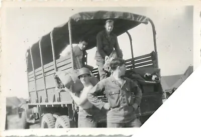 Vintage World War 2 Photograph U.S. Army Soldiers Loading A Truck WW11 1943  • $27.50