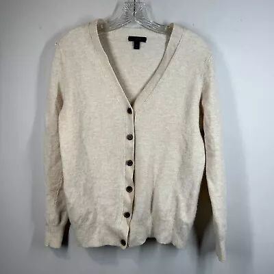 J. Crew Wool Cashmere Blend Boyfriend V Neck Button Down Cardigan Sz M Oatmeal • $29.99